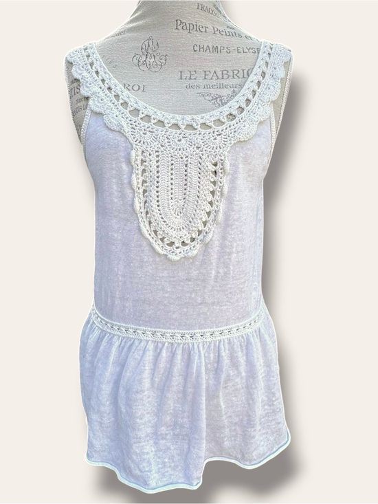 Banana Republic Tops - Banana Republic 100% Linen Crochet Knit Lace Peplum Tank Top Size M SUM11